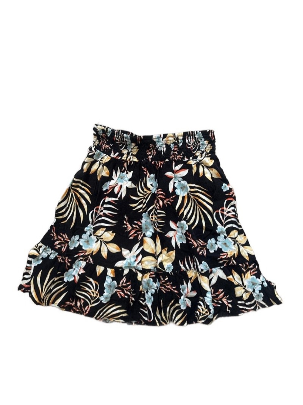 Black Tropical Floral Tiered Skirt